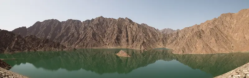 Hatta Dam reflecting the Hajar Mountains