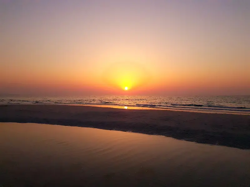 Sunset over the sea from the beach at Saadiyat Island, Abu Dhabi